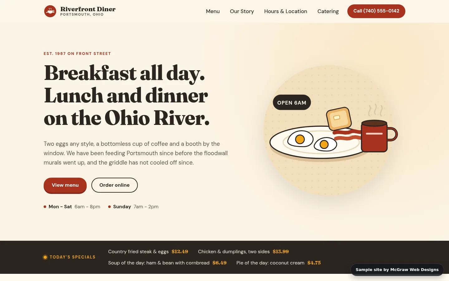 Riverfront Diner restaurant sample site